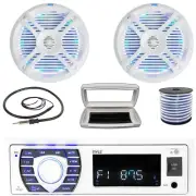 Pyle 1-DIN Bluetooth Marine MP3 Radio W/White Cover, 2x 6.5" 250W Max Speakers