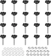 uxcell 20pcs Star Clamping Knobs with Nuts Washers, M5 x 30mm Metric Zinc Plated Carbon Steel Male Thread 25mm 6-Star Plastic Head, Threaded Stud Hand Knobs Handles Thumb Screws, Black