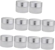 TOVINANNA 10 Pcs Small Frosted Glass Cream Bottles Sample Containers for Makeup Creams Round Shape Liner Leakproof Design
