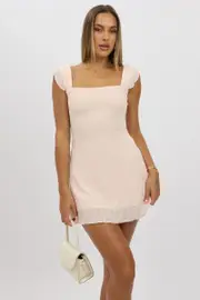 Pink Mini Dress Square Neck - Size 16XL, Women's Skater Dress