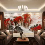 新中式壁紙鴻運當頭山水風景國畫大氣裝飾靠山客廳辦公室背景墻紙