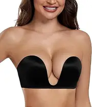 HACI Deep Plunge Deep U Bra Strapless Push Up Demi Bras Everyday Seamless Underwire