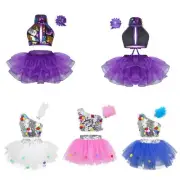 Kids Girls Ballet Dance Outfits Crop Tops+Mesh Tutu Skirt Hair Clip Set Costumes
