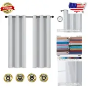 Premium Thermal Insulated Greyish White Window Curtains, Room Darkening, 2-Pack