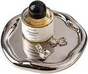 CHENDECOR Silver Tray Decorative Vanity Tray Bathroom Tray Jewelry Dish Ceramic Silver Round Plate Holder Makeup Tray Home Organizers Irregular Storage Plate Bathroom Organizer (Round)