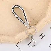 8Pcs 1.25" Braided Leather Keychain, PU Key Ring Woven Lanyard Strap Black White