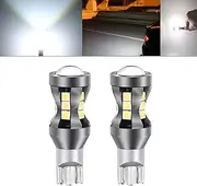 Fluher 2 PCS Automotive LED Bulbs, 3.4W High Brightness LED Reversing Light, T15 18SMD Car Tail Light, Car Light Bulb Replacement Parts, Universal for Most Cars (White)