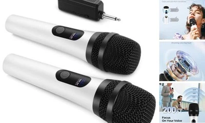 Wireless Microphone, Dual Digital Dynamic Microphone with Rechargeable