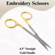 Embroidery Scissors 4.5" Straight for Fine Detailing & Needlework Gold Handle