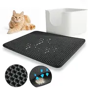Baytion Cat Litter Mat, Litter Tray Mat 60 x 44 cm for Cat Litter Box and Cat Toilet, Double Layer Trapping Mat, Big Honeycomb Holes, Waterproof Urine Proof, EVA Material BPA Free (Black）
