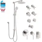 Round 8/10/12'' Rain Shower Head Set Hand Held Rail Arm Mixer Tap Brushed Nickel