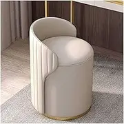 Makeup Chair, Home Petite Vanity Stool, Leather Soft Padded Seat Dining Chairs, with Backrest, for Living Room, Bedroom, Dressing Table(Off White)