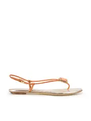 Vintage Brown Leather Crystal Accent Thongs