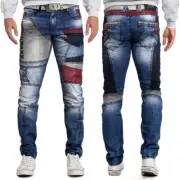 Cipo & Baxx Men's Slim Fit Jeans Blue Stonewashed Design Accents 5-Pocket Style