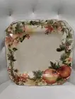 222 Fifth PUMPKIN VINE ORANGE DINNER PLATES SQUARE Thanksgiving NEW Elegant S/ 4