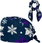 [CWAGFEQZ] Scrub Caps Women,Scrub Hats Suitable for Women,Snowflakes for Christmas Floral