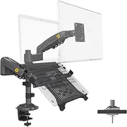 [NB North Bayou] Dual Arm 2 in 1 Combo, Laptop Mount with Adjustable Tray for 10-17”Notebook, Full Motion Monitor Arm with VESA Plate for 17-27” Monitor (Within 4.4~19.8lbs) H180-FP