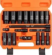 HORUSDY 19-Piece 1/2-Inch Drive Impact Socket Set, Imperial 3/8-1-1/4 inch 6-Point Deep Sockets Set SAE Heavy Duty with Storage Case