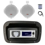 Pyle Marine Radio,Adapter,Spa Bezel, Antenna,Wire, 2x 6.5" 200W White Speaker