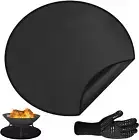 Round under Grill Mat, 36" Fire Pit Deck Protector Mat, with 1 BBQ Gloves, Fi...