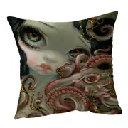 Underwater Fantasy Jeweled Octopus and Mermaid Cushion Cover