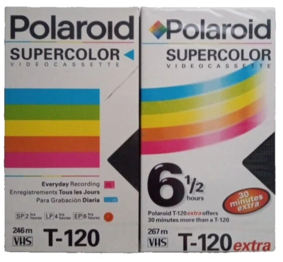 Polaroid Supercolor, Video Cassette, Two VHS Tapes T-120, And T-120 Extra, Blank