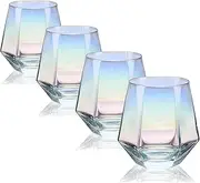 CUKBLESS Stemless Wine Glass Set of 4(10 Oz),Iridescent Glassware for Gift,Modern Rainbow Wine Glass for Serving White Wine, Red Wine, Cocktail, Whiskey, Bourbon, Cool Water
