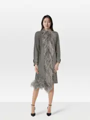 2016 Manteau Grey Wool & Ostrich Feathers Trench Coat