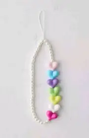 Brand New Beaded Phone Sling Charm Strap Multi Color Heart With Pearl-like Beads