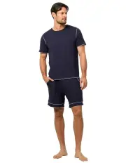 [Wanderluxe Sleepwear] Nox Tencel Modal Boxer Shorts And T-shirt in Navy