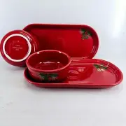 2005 Fiesta Salary Employee Holly & Bells scarlet red Chowder bowls & Bread NEW