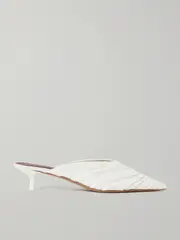 [NEOUS] NEOUS - Maia Velvet-trimmed Ruched Cady Mules - Ivory - IT39 IT 39 Ivory