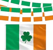 St Patricks Day Decorations Set - 150 * 90cm Irish Shamrock Flag with 7m Irish Flag Bunting for Home School Garden Bar St.Patrick's Irish Paddy's Day