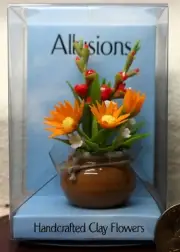 NEW French Doll Size Clay Flowers Bouquet Pot Vase_GLADS & DAISIES_3.25" H_2" W