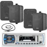 Pyle Bluetooth USB White Bluetooth Radio, Antenna, Enrock 4" Box Speakers