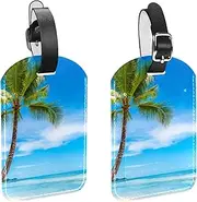 [WOSHJIUK] Luggage Tags,2 Pack Labels Suitcase Tags,Tropical Beach Sea Palm,Luggage Tags Privacy Protection Travel Bag Tag