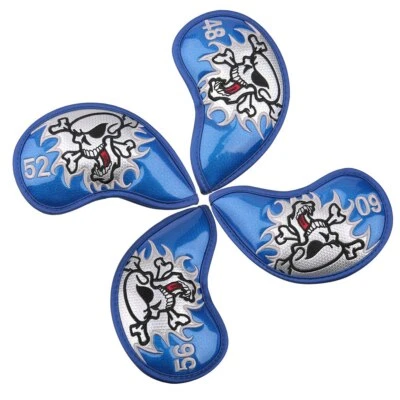 4pcs/set PU Leather with Skull Embroidery Golf Club Wedge Covers