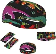 FJWSLCH Cartoon Dinosaur Headbands for Women Men Non Slip Workout Sweatbands Adjustable Sports Hair Bands Elastic Head Bands Moisture Wicking Hairband for Running, Cycling, Yoga, Spa