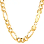 14k Yellow Solid Gold Figaro Chain Bracelet, 7.0mm