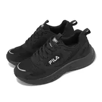 在飛比找momo購物網優惠-【FILA】慢跑鞋 Cyclone 女鞋 黑 全黑 緩震 運
