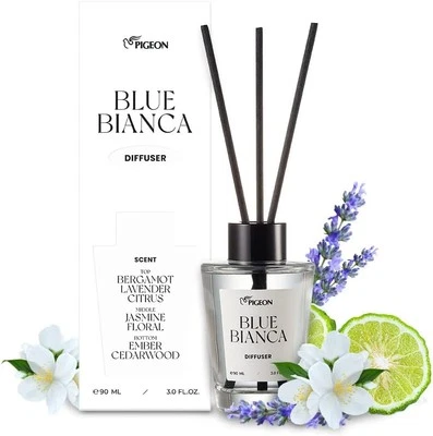 PIGEON Bergamot/Citrus/Amber, Premium Reed Diffuser Set, 3.04 oz Clear