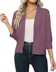 [Generic] Shrugs for Women 3/4 Sleeve Knit Classic Cardigan Sweaters Summer Casual Open Front Cropped Cardigan