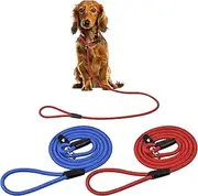Anseom Dog Lead, 2 Pieces, Adjustable Dog Lead, Slip Lead, Dog Double Lead, Dog Training Lead for Large and Medium Dogs, 1.3 m Adjustable Double Lead (Red + Blue, 1.3 m)