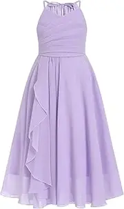 [IDOPIP] Girls Chiffon Maxi Dress Flower Girl Wedding Junior Bridesmaid Pageant Formal Birthday Party Ruched Ruffle A-line Gown