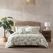 [Tommy Bahama] Queen Duvet Cover Set, Soft Cotton Bedding with Matching Shams, Tropical Home Decor with Solid Reverse (Raw Coast Green, Queen)