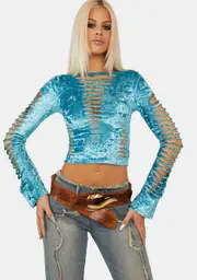 [Jaded London] Montague Crushed Velvet Slash Top
