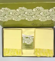 NOS Lady Pepperell Fine Muslin Yellow (Maize) Flat Sheet & Two Pillowcases