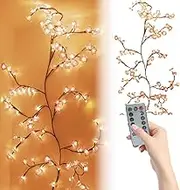 AZURAOKEY Cherry Blossom Branch Vine Lights with Remote, Cherry Blossom Lights with 48 LEDs Lighted Willow Vine Lights 8 Lighting Modesfor Walls Bedroom Home Decor (1.6M 48 LEDs)