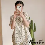 【HANVO】現貨 小熊碎花短袖居家套裝(甜美可愛寬鬆短袖套裝 日常韓系女裝 女生衣著 5988)