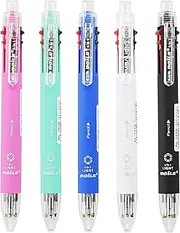 Baile 6 in 1 Multifunctional Ballpoint Pens 5 Colors 0.7 mm Ballpoint Pen and 0.5 mm Mechanical Pencil in One Pen, Pack of 5